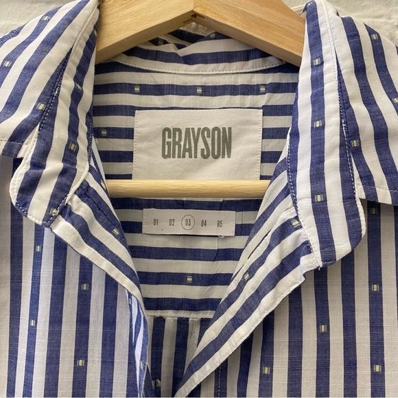 Grayson || Hero Striped Button Down Shirt Blue White 3 Medium - Picture 3 of 7